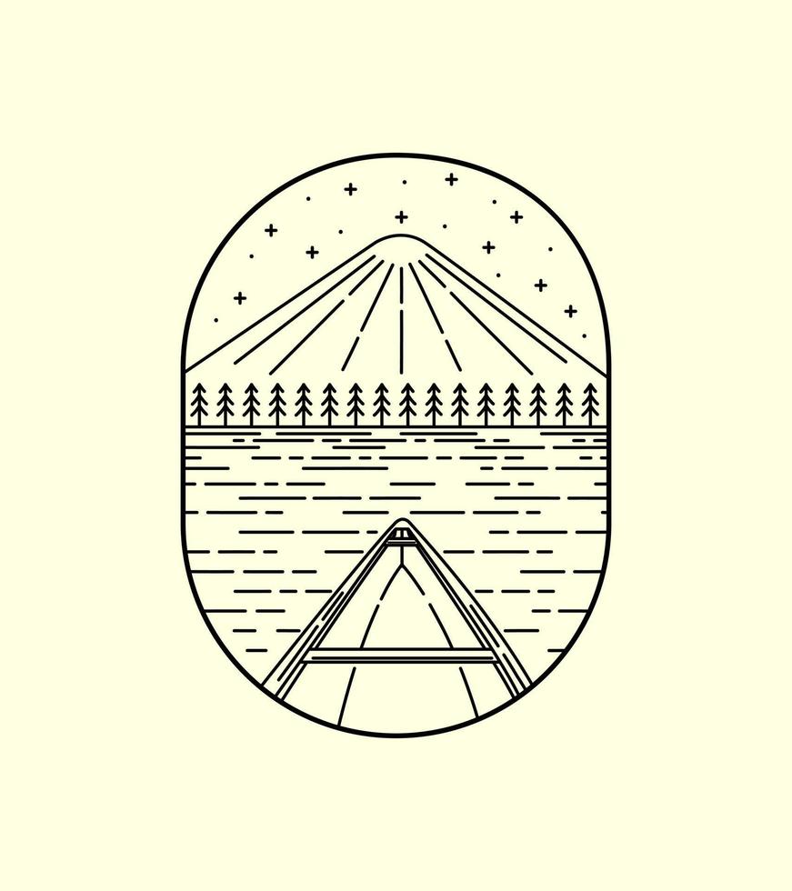 tolle aussicht auf kano und mt.fuji japan wilde linie abzeichen patch pin grafische illustration vektorkunst t-shirt design vektor