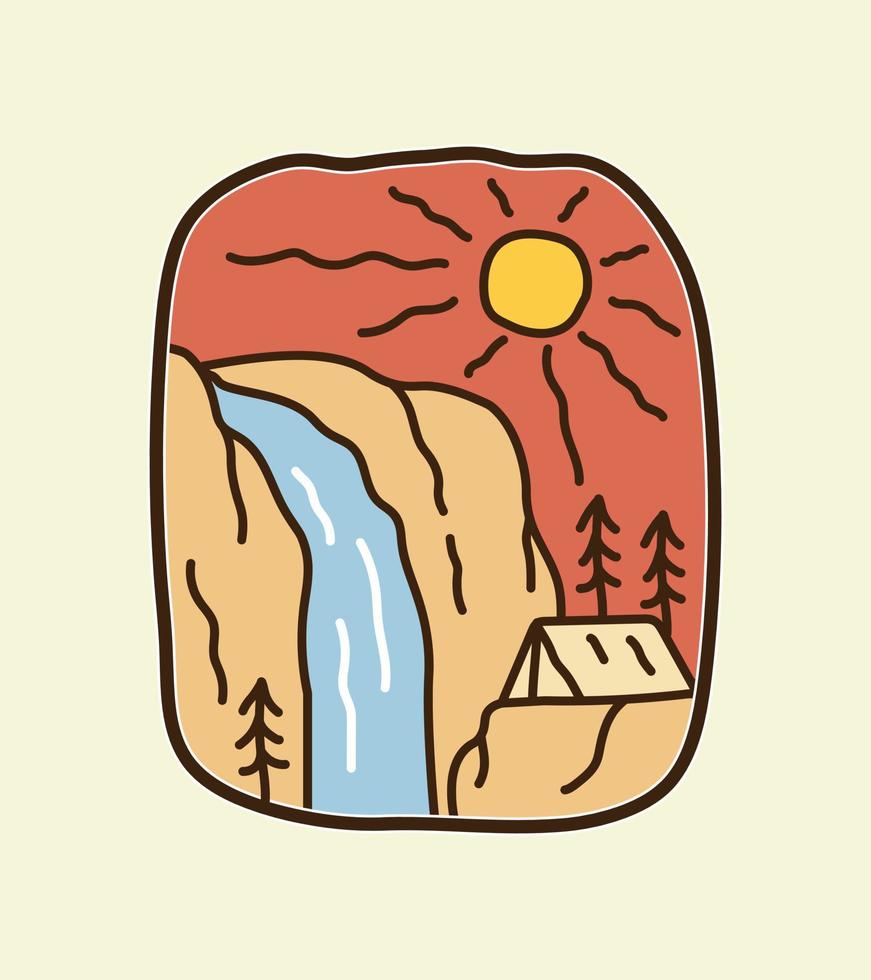 camping på Niagara vattenfall, äventyr wild line badge patch pin emblem grafisk illustration vektor konst t-shirt design