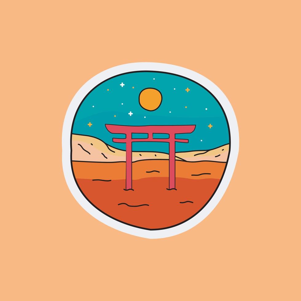 japan wahrzeichen tor abzeichen patch pin grafische illustration, vektorkunst t-shirt design vektor