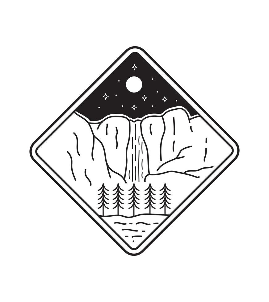 Design für den Yosemite-Wasserfall-Nationalpark im Linienkunststil, Abzeichendesign, T-Shirt-Kunst, T-Shirt-Design vektor