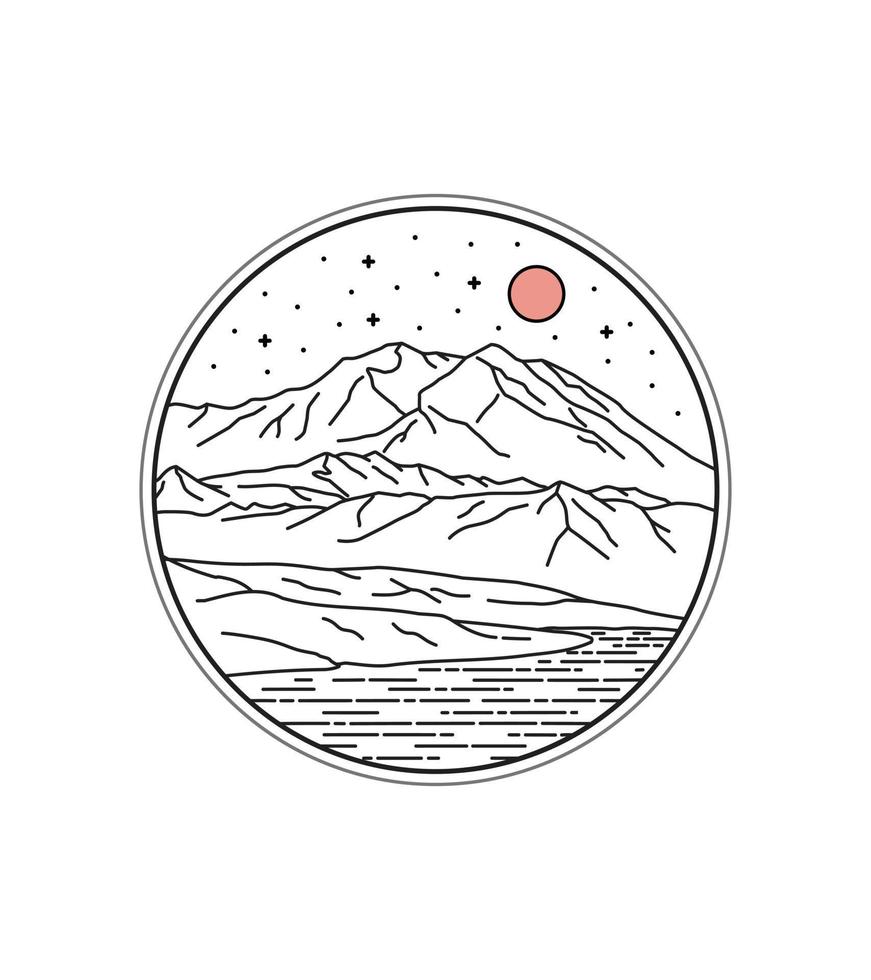 denali nationalpark i mono line art, patch badge design, emblem design, t-shirt design vektor