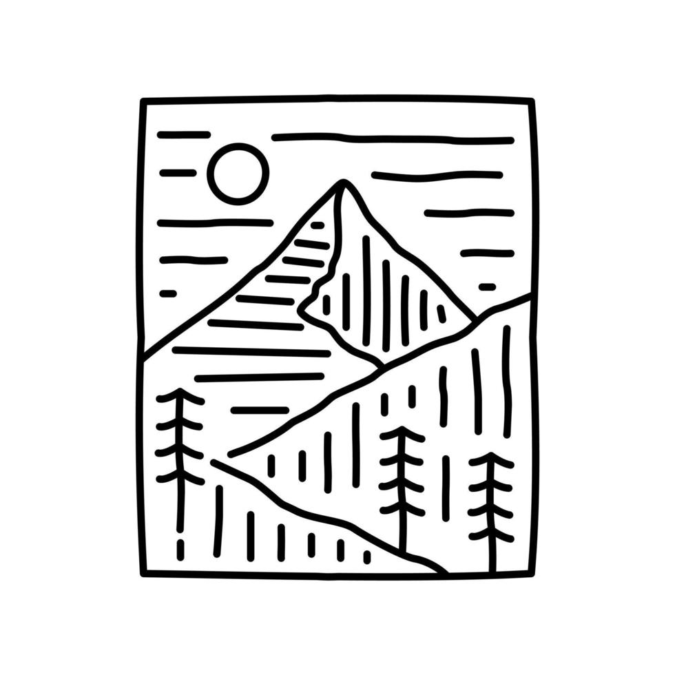 Camping-Natur-Wildtiere in Mono-Linien-Kunst für Abzeichen, Aufkleber, Aufnäher, T-Shirt-Design usw vektor