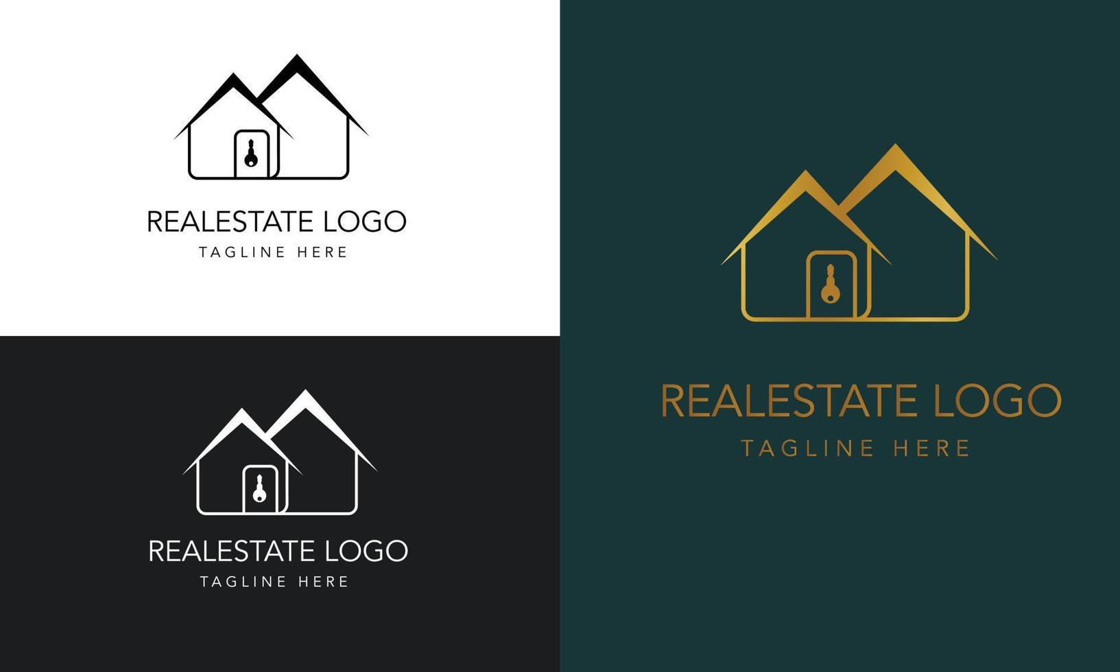 immobilien-logo-vorlage mit goldenen premium-abzeichen im kreativen stil für verkauften vektor des makler-logos