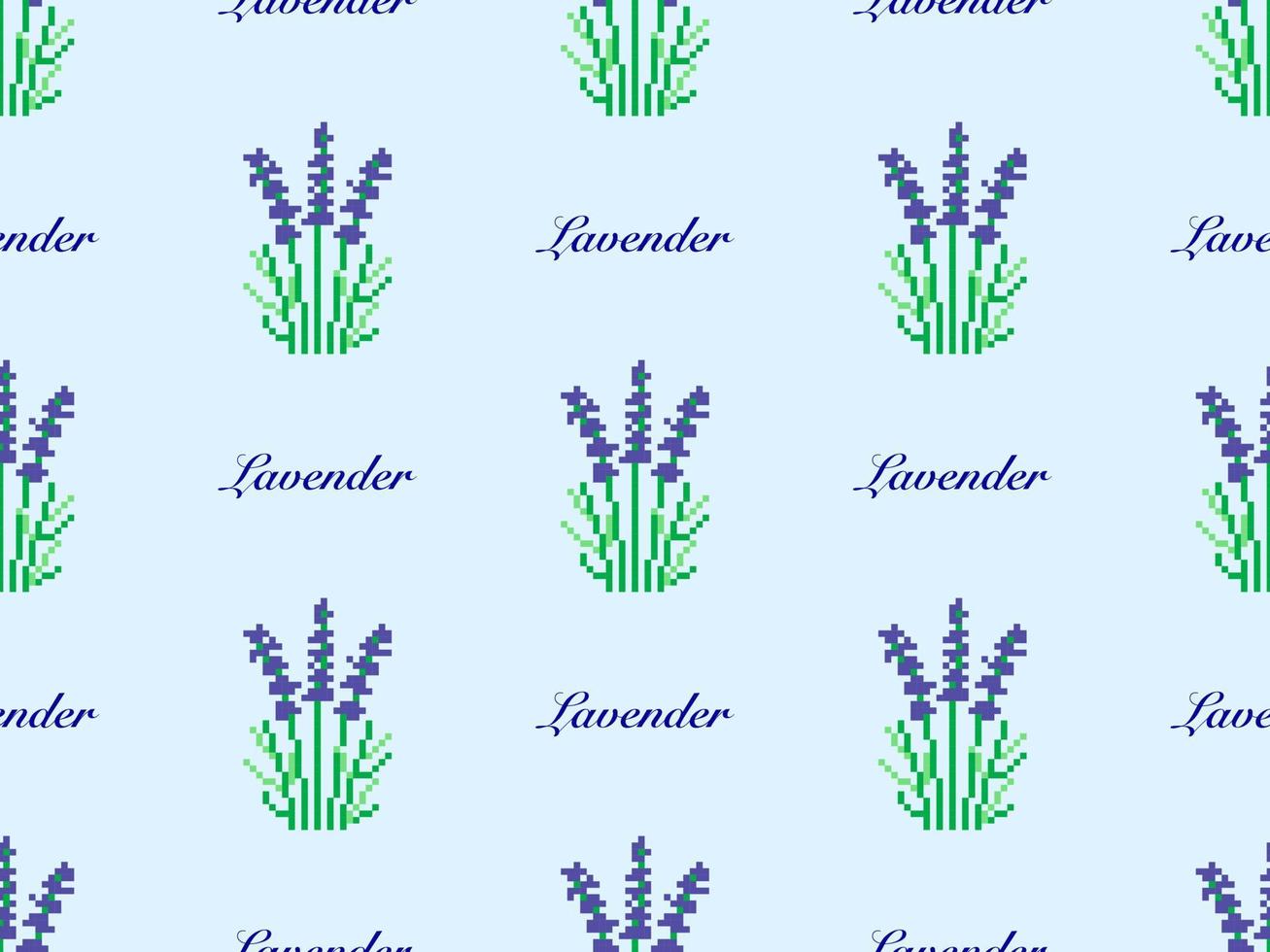 Lavendel Zeichentrickfigur nahtloses Muster auf blauem Hintergrund. Pixel-Stil vektor