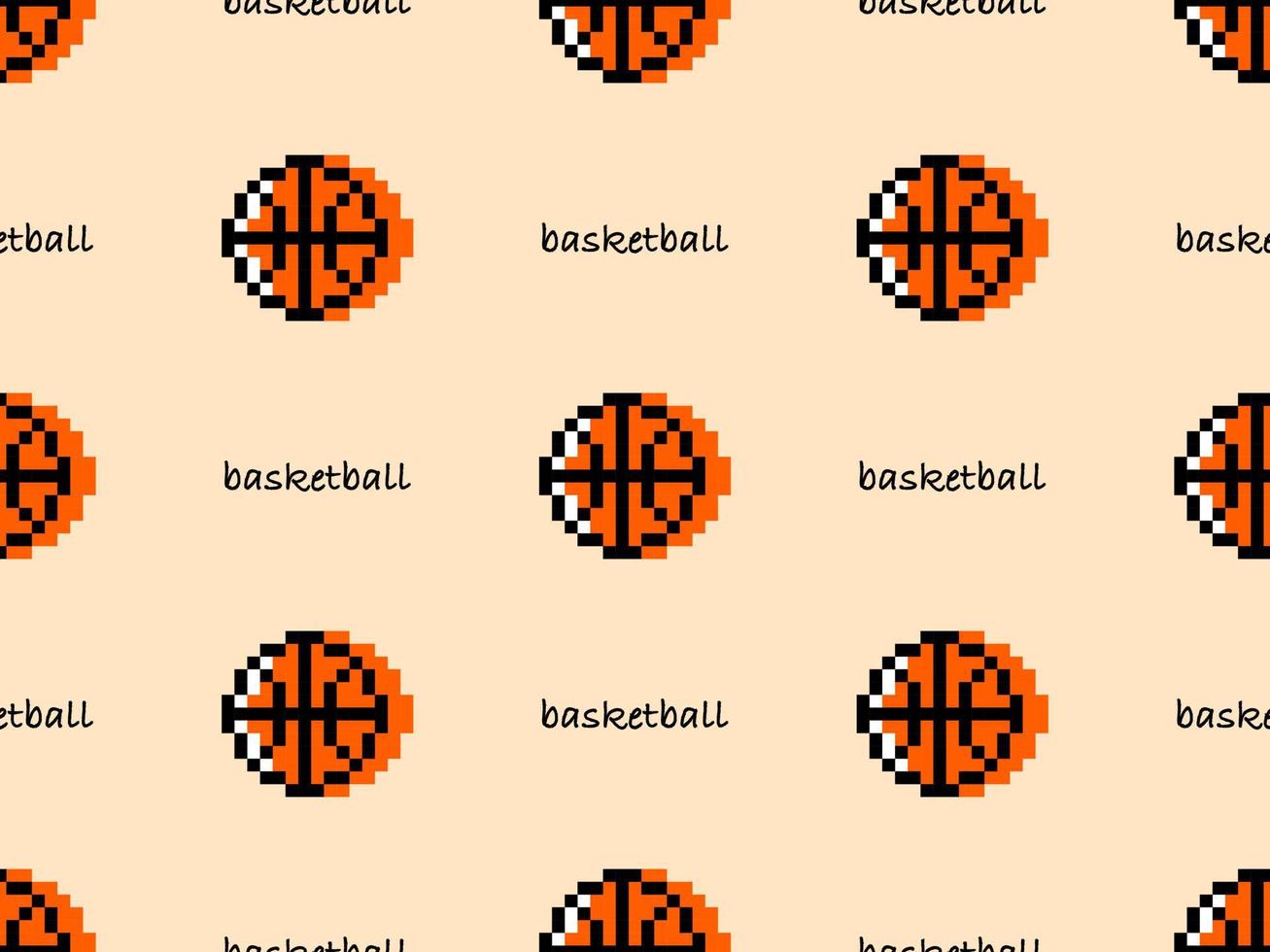 nahtloses muster der basketballzeichentrickfigur auf orange hintergrund. Pixel-Stil. vektor