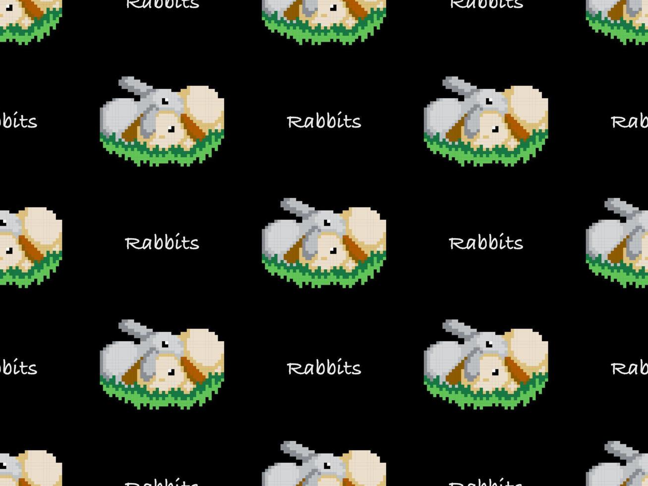 nahtloses muster der kaninchenzeichentrickfigur auf schwarzem hintergrund. Pixel-Stil. vektor
