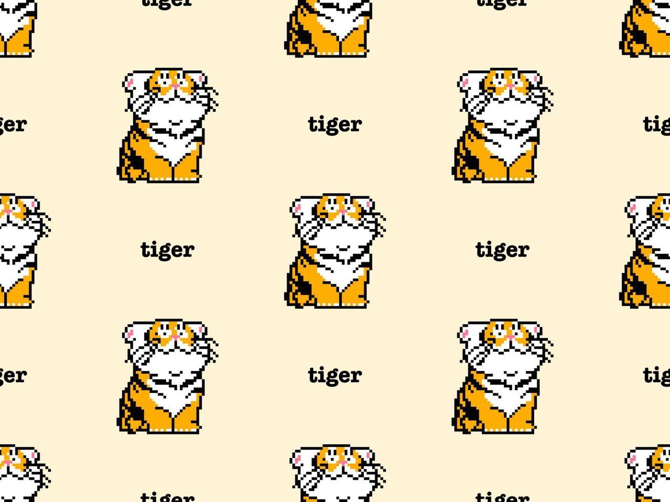 tiger seriefigur seamless mönster på gul bakgrund. pixel stil. vektor