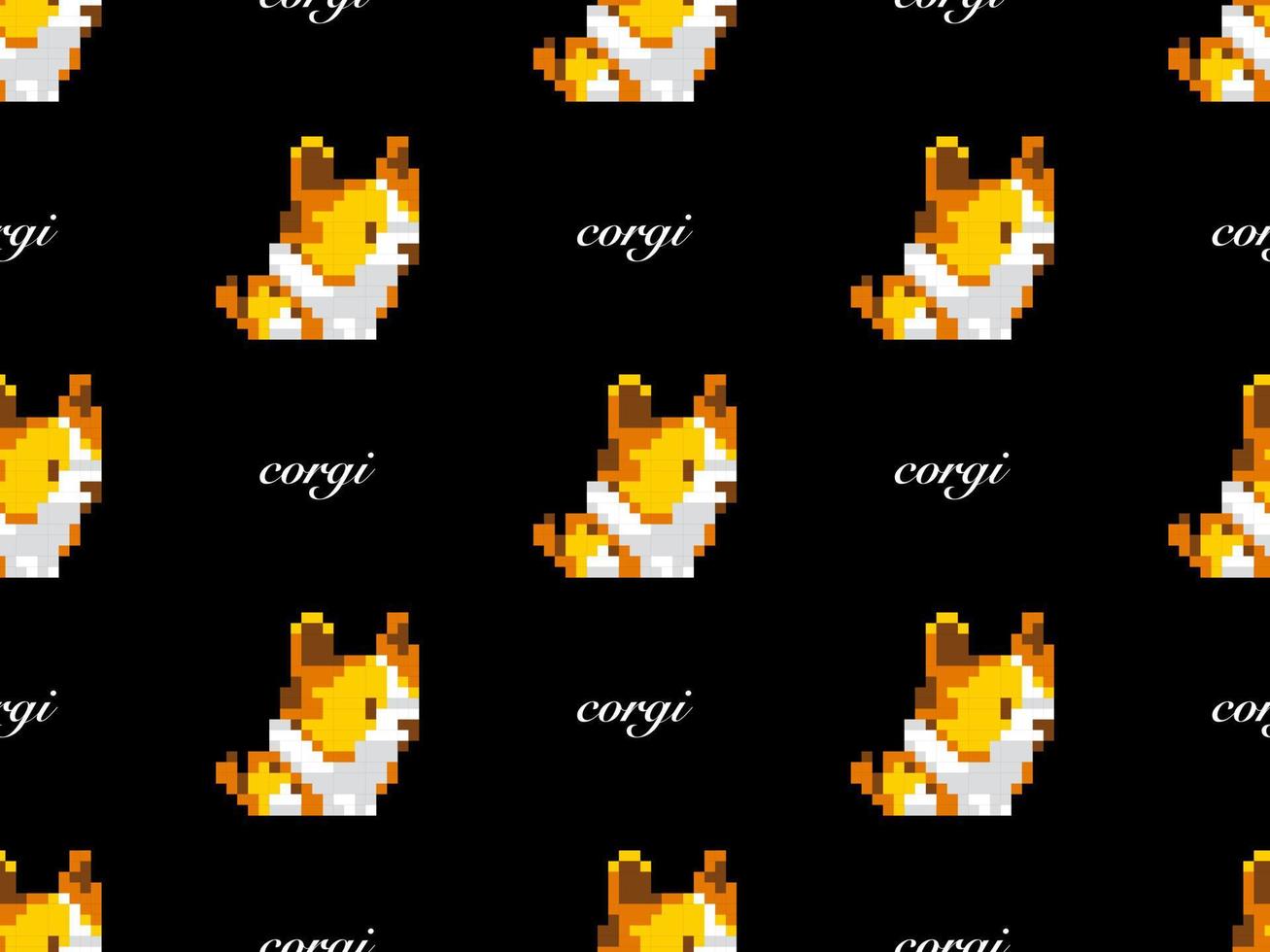 corgi seriefigur seamless mönster på svart bakgrund. pixel stil. vektor