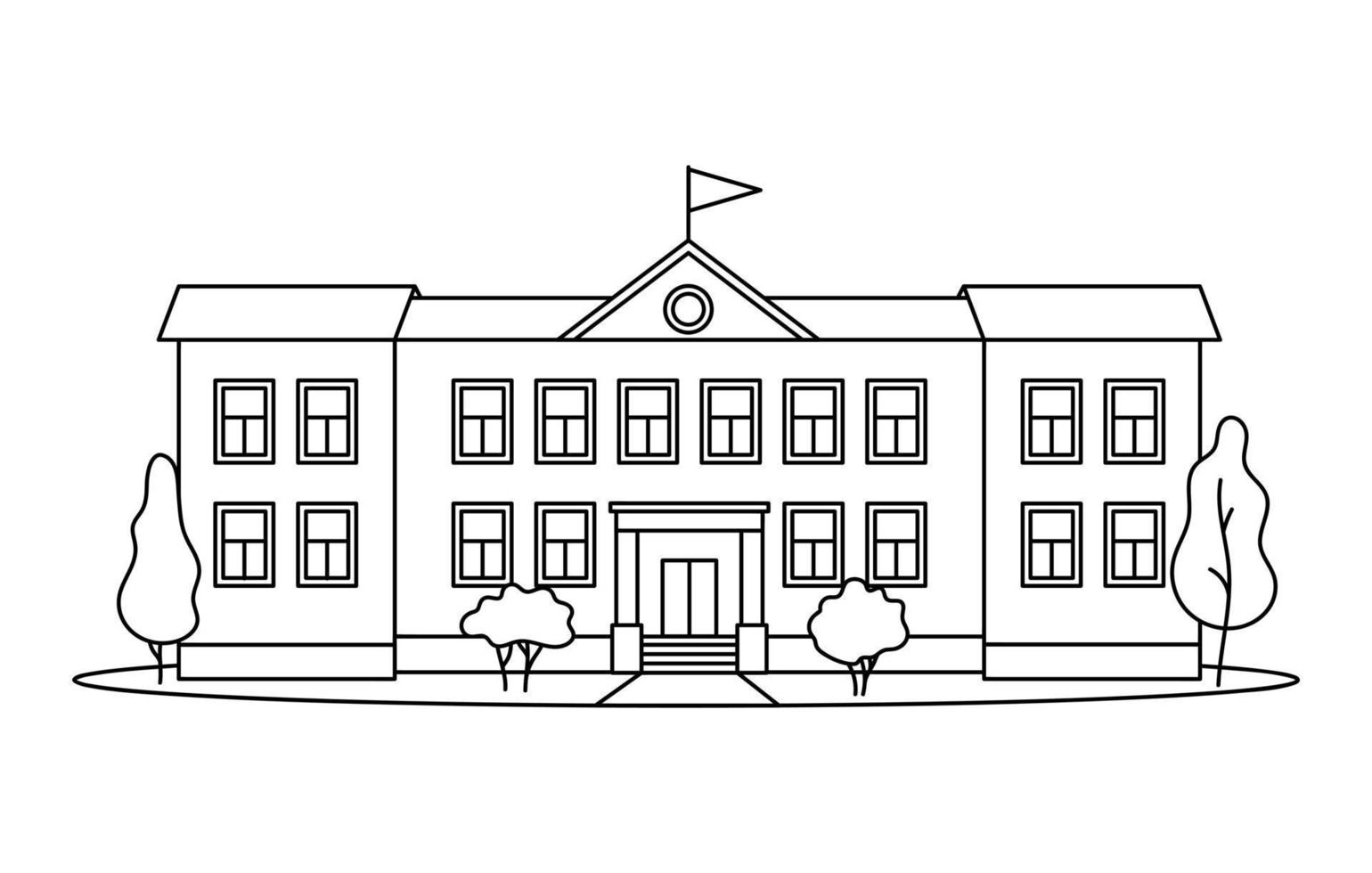 klassisk skolbyggnad med kolumner för barn eller elev ritade med kontursvarta linjer på vit bakgrund. vektor