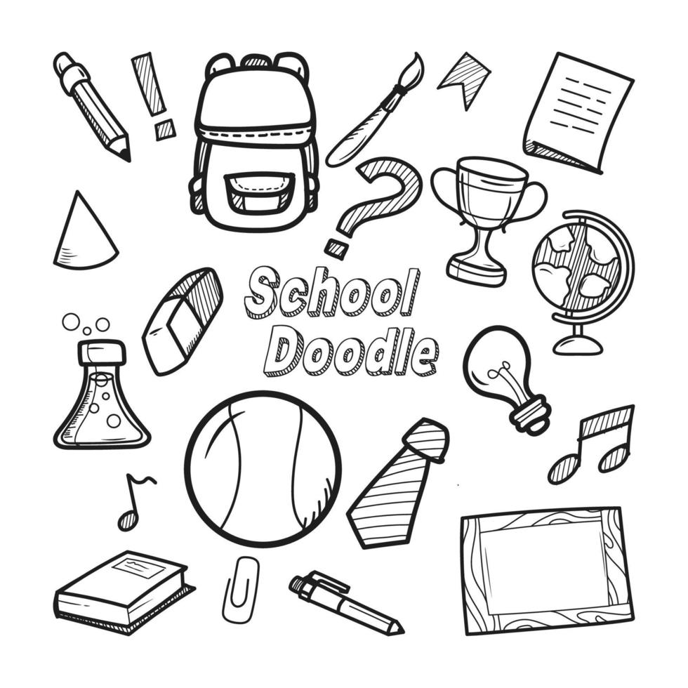 skolan doodle konst handritad samling set vektor