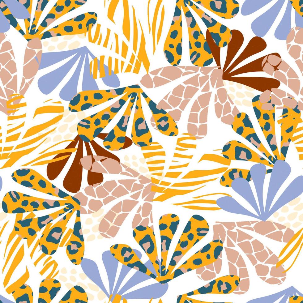 nahtloses muster mit tropischer exotischer verzierung mit palmblättern. Sommer abstrakter Tierdruck. Vektorgrafiken. vektor