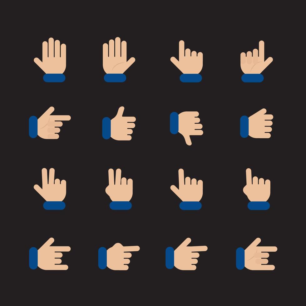 Hände-Sammlung-Symbol. handzählung und handgestensymbol wie like, love, fist. isolierter Hintergrund. illustration.vektor vektor