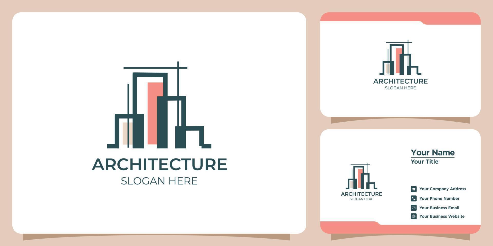 minimalistisches architekturlogo mit linienkunststil-logodesign und visitenkartenvorlage vektor