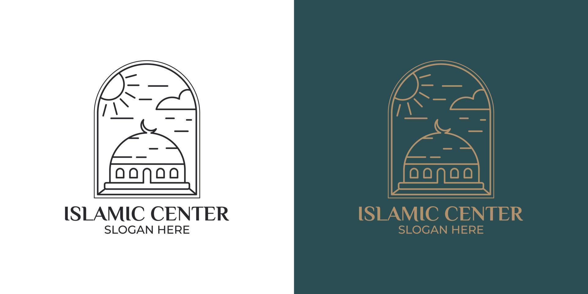 uppsättning av islamisk center logotyp med monoline stil vektor