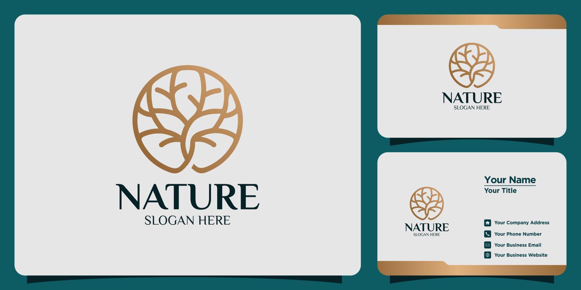 natur-logo-set mit linien- und visitenkartenstil vektor
