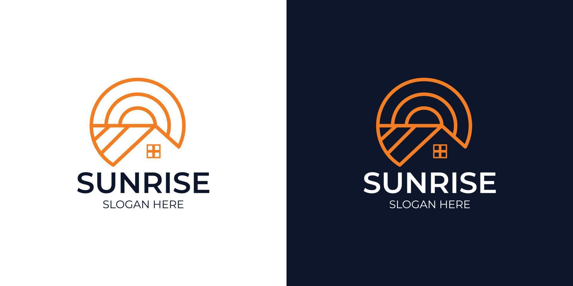 linearer stil zu hause sonnenaufgang logo-set vektor