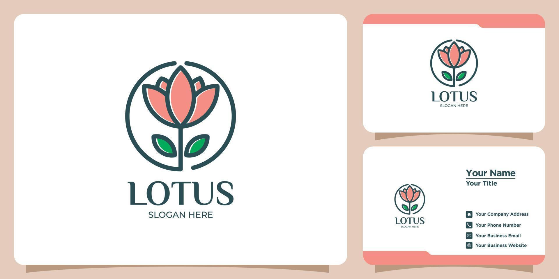 uppsättning lotusblomma logotyper och visitkort vektor