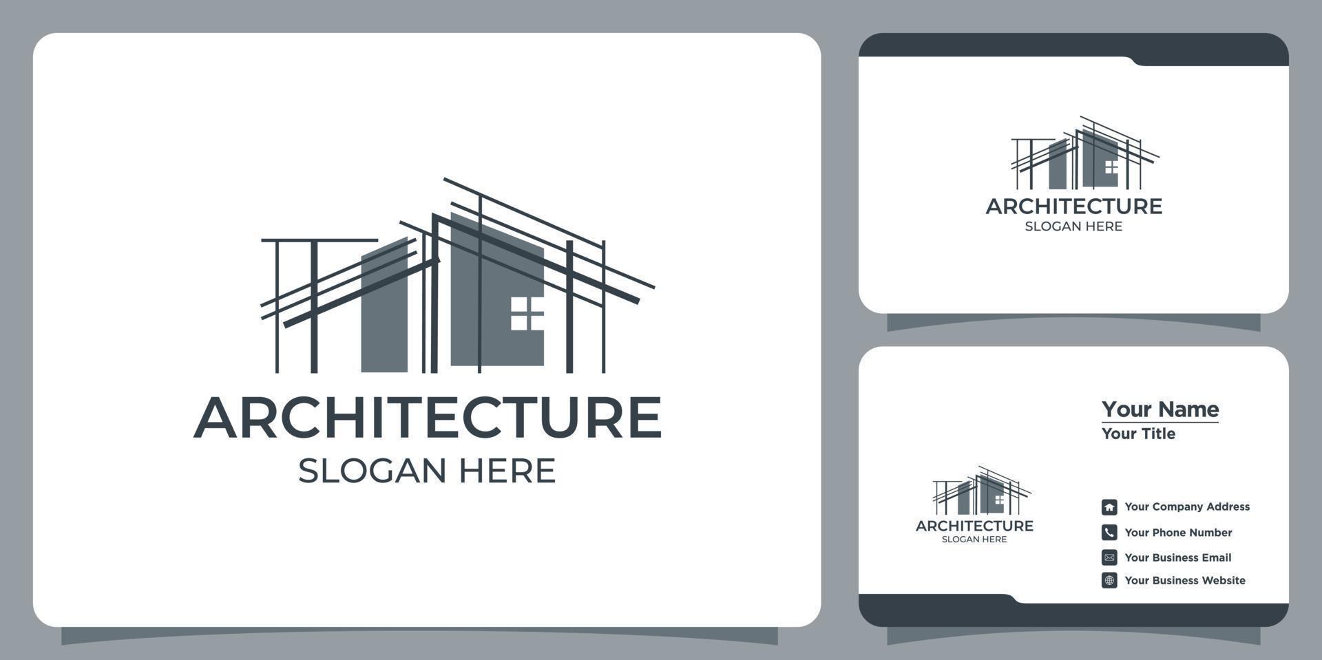 minimalistisches architekturlogo mit linienkunststil-logodesign und visitenkartenvorlage vektor