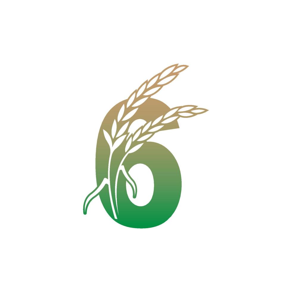 bokstav 6 med ris växt ikon illustration mall vektor
