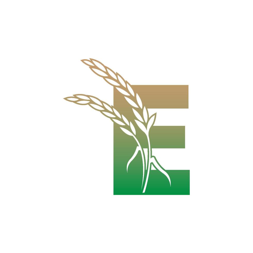 bokstaven e med ris växt ikon illustration mall vektor