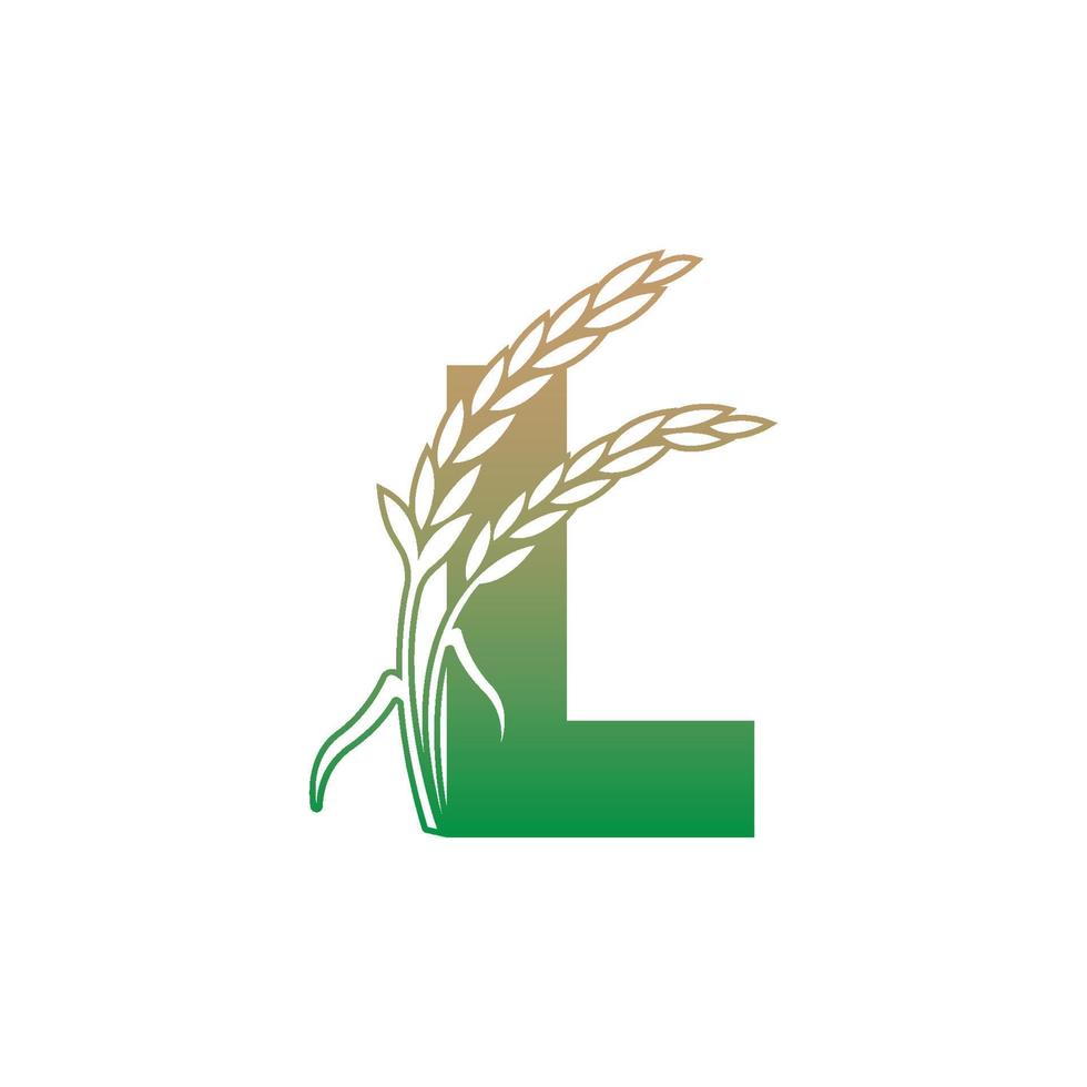 bokstaven l med ris växt ikon illustration mall vektor