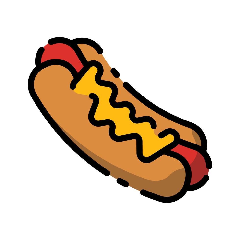 süßer Hotdog mit Mayonnaise-Flachdesign-Cartoon für Hemd, Poster, Geschenkkarte, Cover, Logo, Aufkleber und Symbol. vektor