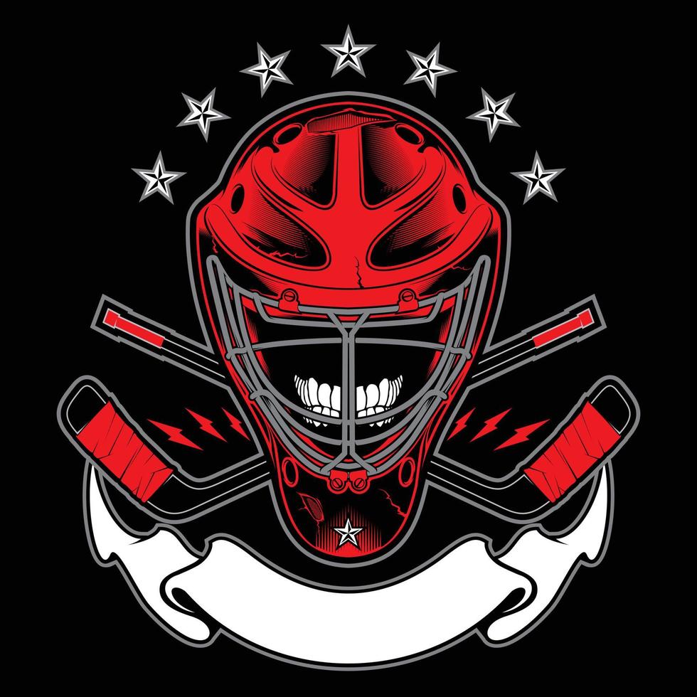 Eishockey-Thema mit Schild gekreuzten Hockeyschlägern und Helm-Heraldik-Symbol vektor