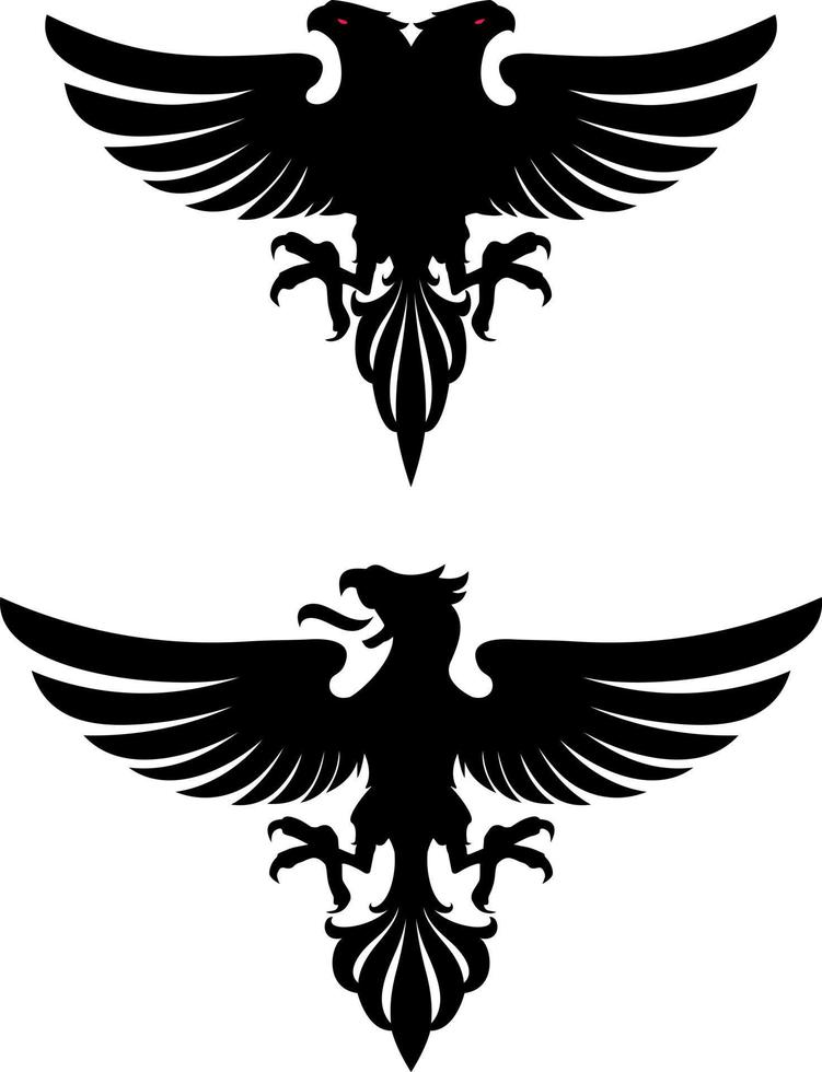 dunkler böser Wappenadler mit ausgebreiteten Flügeln. Maskottchen, Logo, Etikett. vektor