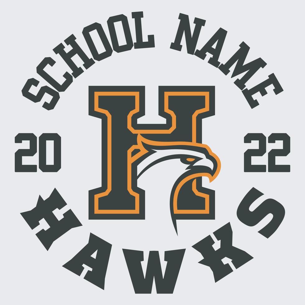 buchstabe h mit hawk-maskottchen-logo-designvektor mit modernem illustrationskonzeptstil für abzeichen-, emblem- und t-shirt-druck. vektor