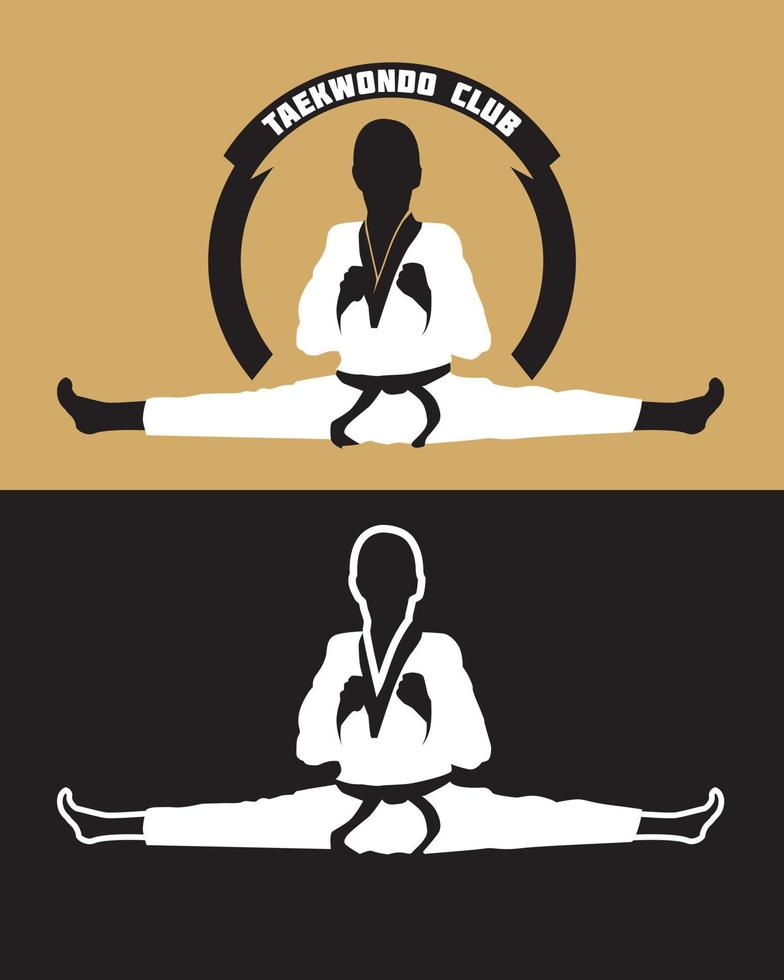 Karate-Club-Logo. Karate-Kid mit schwarzem Gürtel in einem Seitenspalt vektor