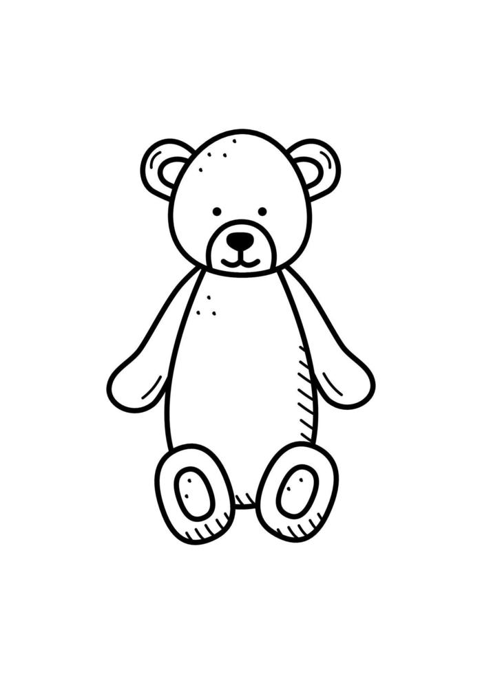 nallebjörn plysch tecknad. vektor illustration uppstoppade björn leksak för barn. doodle stil.