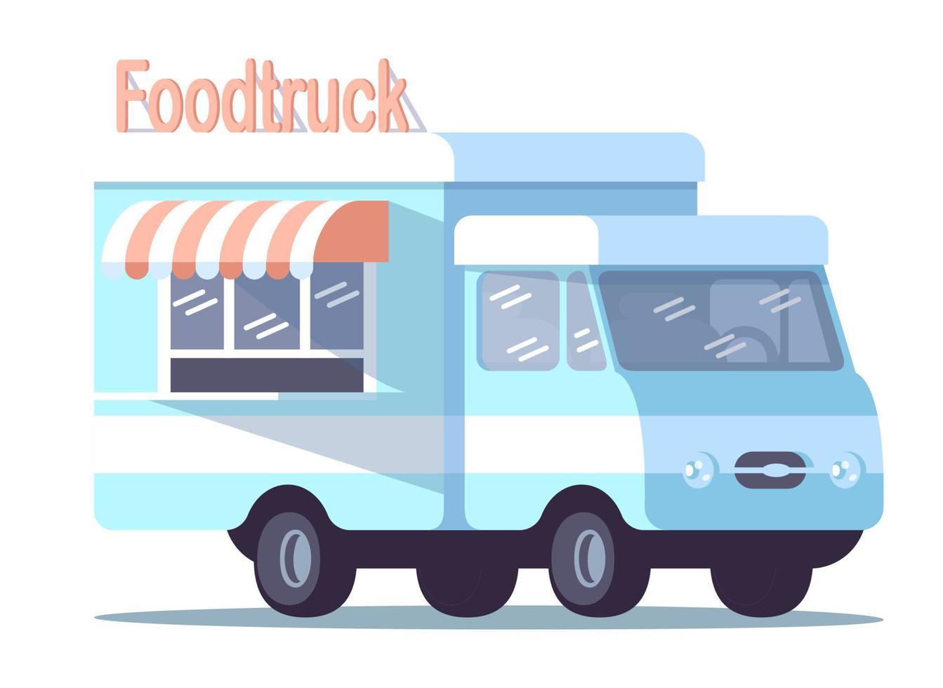 food truck platt vektorillustration. mobil street food-restaurang. park café vagn. bil för att sälja snabbmat. kommersiella färdiga takeaway måltid fordon isolerad på vit bakgrund vektor