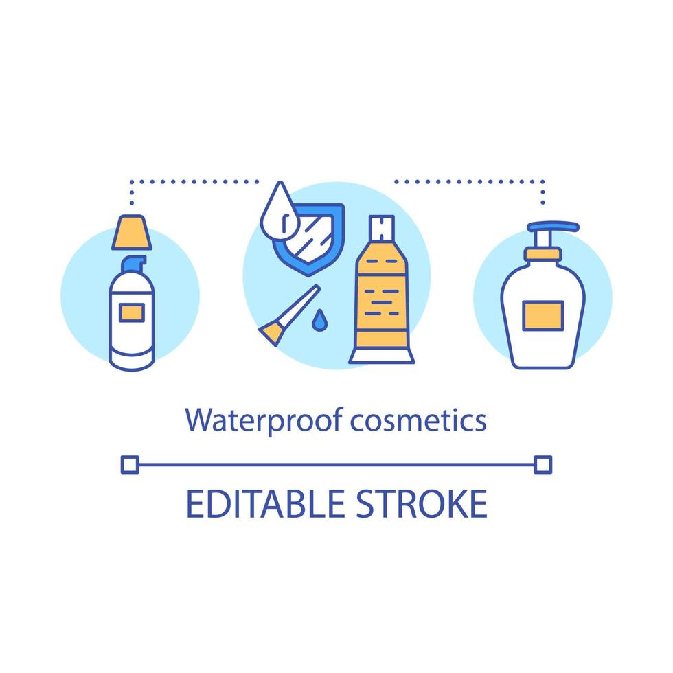 Symbol für das Konzept der wasserdichten Kosmetikprodukte. wasserfeste kosmetik idee dünne linie illustration. Hautpflege, Make-up-Produkte wasserdichte Formel. Vektor isoliert Umrisszeichnung. editierbarer Strich..