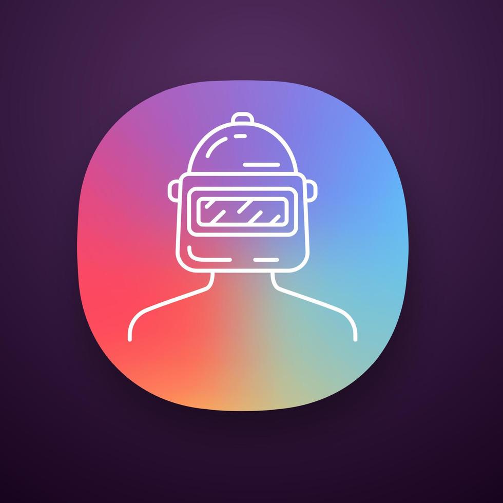 spel soldat app ikon. spelare, soldat, krigare skyddsutrustning. virtuella spelinventering. svetsare huvudbonader. svetshjälm. ui ux användargränssnitt. webb- eller mobilapplikation. vektor isolerade illustration