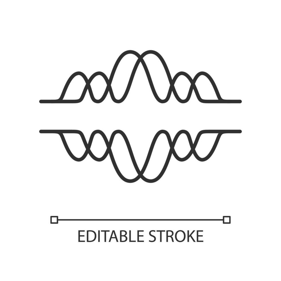 lineares Symbol für überlappende Wellen. dünne Liniendarstellung. Sprachaufzeichnung, Funksignal. abstrakte musikfrequenzebene. Rauschamplitude. Kontursymbol. Vektor isoliert Umrisszeichnung. editierbarer Strich