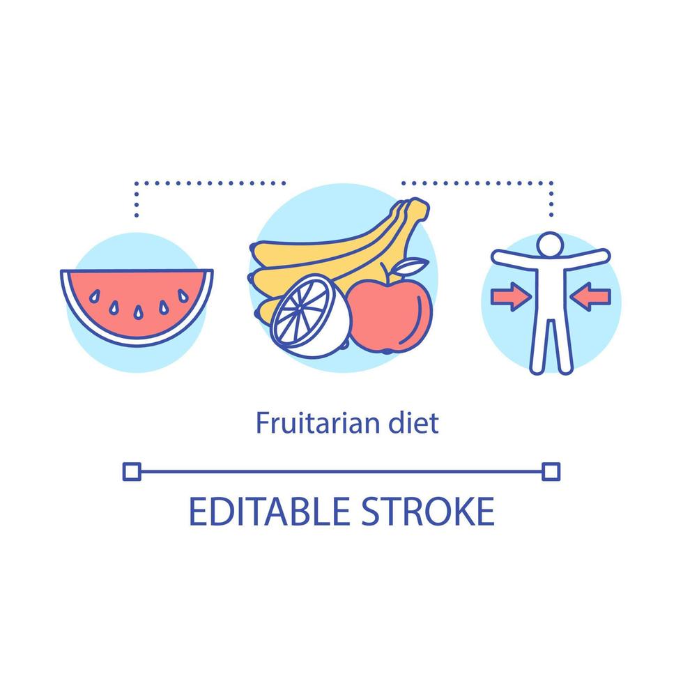 Fruitarier-Diät, Gewichtsverlust-Konzept-Symbol. vegane Lifestyle-Idee dünne Linie Illustration. vegetarische Ernährung. Reife Wassermelone und frische Früchte Vektor isoliert Umrisszeichnung. editierbarer Strich