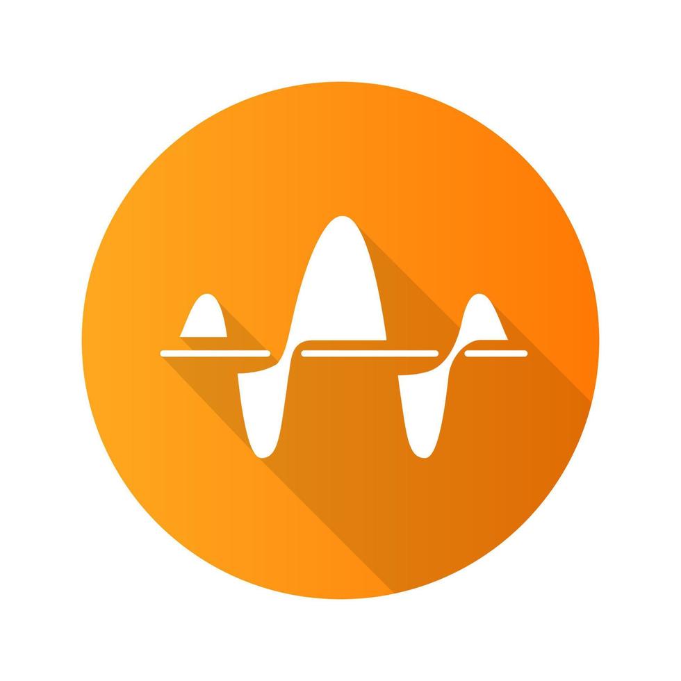 Soundwave orange flaches Design lange Schatten-Glyphe-Symbol. Funktion und Achse. Frequenz des Musikrhythmus. digitaler Ton, Audiowelle. Sprachaufzeichnung, Funksignalzeichen. Vektor-Silhouette-Illustration vektor