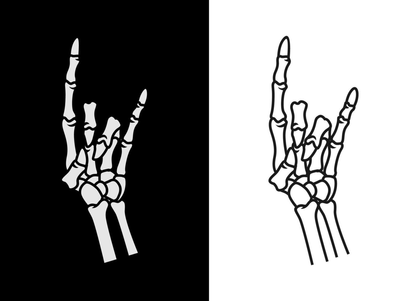 Schwarz-Weiß-Hand der menschlichen Schädellinie Kunstvektorillustration. Rockelement für Bekleidungsdesign, Poster, Waren, Band. Vektor eps 10