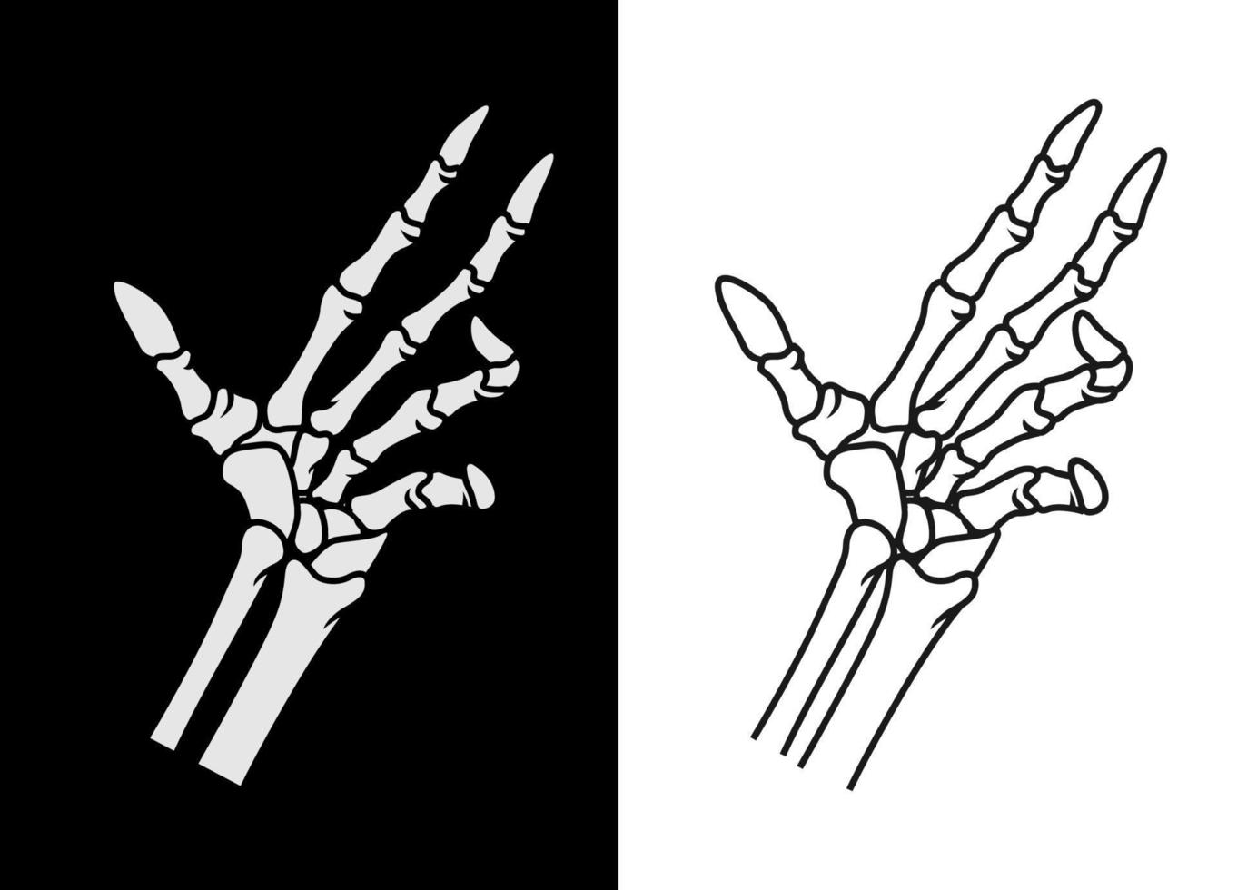 Schwarz-Weiß-Hand der menschlichen Schädellinie Kunstvektorillustration. Rockelement für Bekleidungsdesign, Poster, Waren, Band. Vektor eps 10