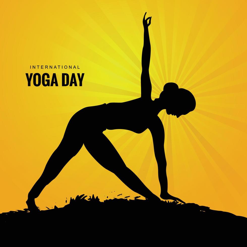 Internationaler Yoga-Tag der Frau, die Yoga-Pose auf festlichem Hintergrund macht vektor