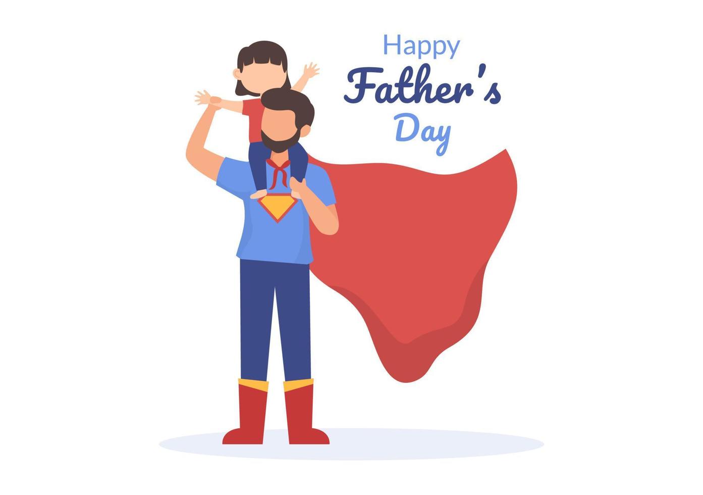 glad fars dag tecknad illustration med bild av pappa som bär superhjältedräkt i platt stildesign för affisch eller gratulationskort vektor