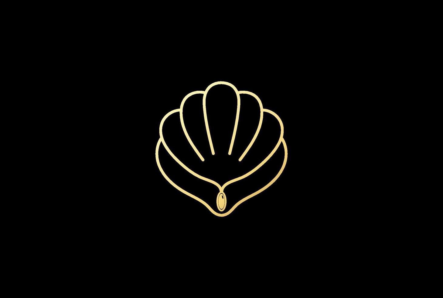 Elegante goldene Perlenmuschel-Jakobsmuschel-Austernmuschel mit Halskette für Schmuckboutiquen-Logo-Designvektor vektor