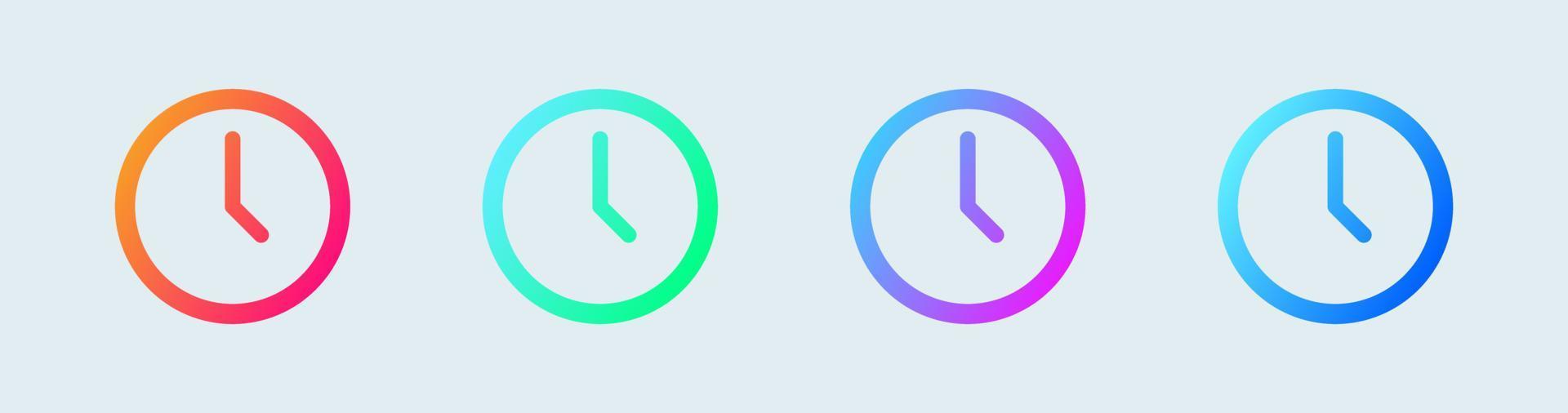 Uhrensymbol in Verlaufsfarben gesetzt. Uhr-Icon-Sammlung-Design. vektor