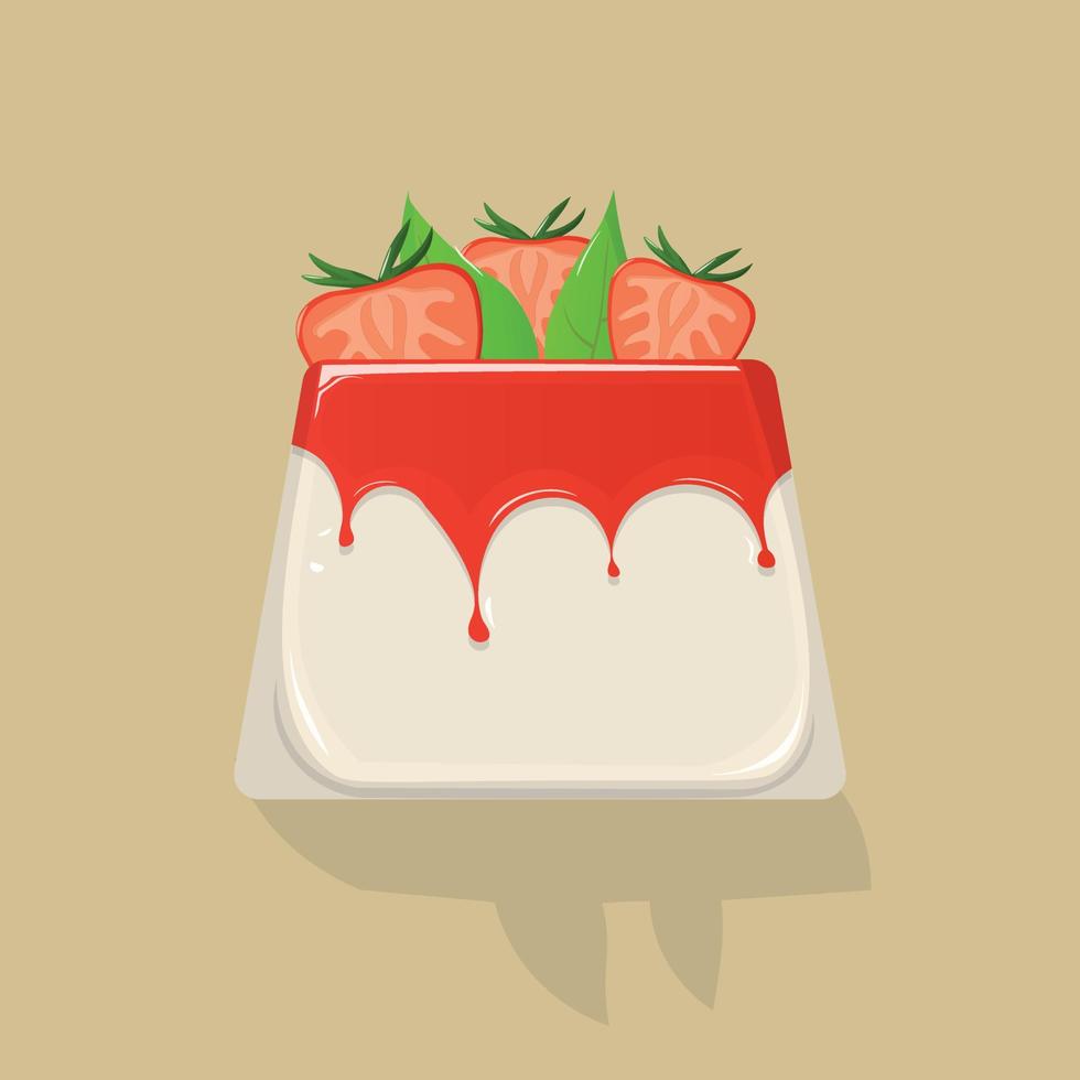 pannacotta med jordgubbar. italiensk dessert platt linje ikon. vektor illustration