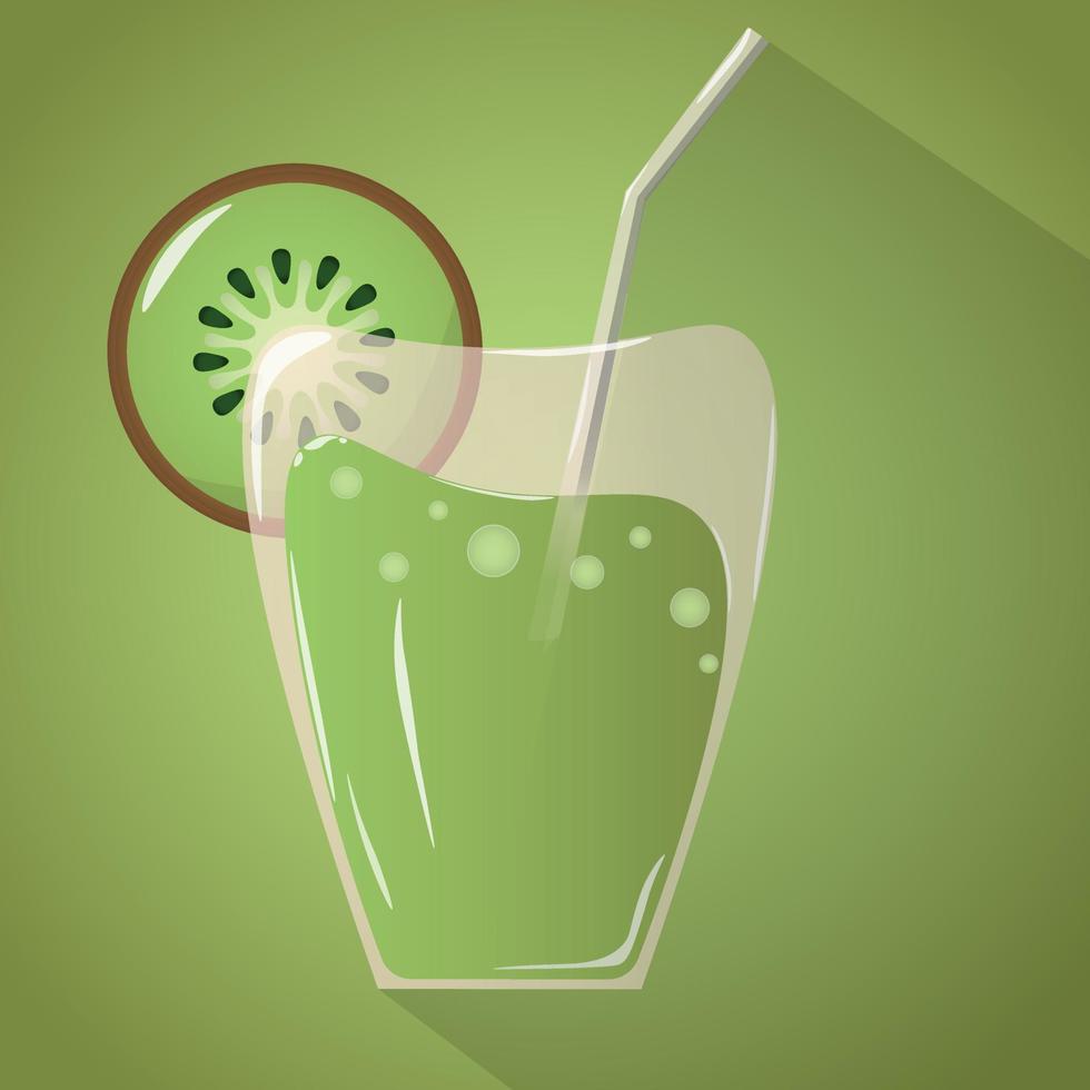 juice glas kiwi cocktail ikon med kiwi skiva. realistisk design. lång skugga. vektor illustration, hand rita