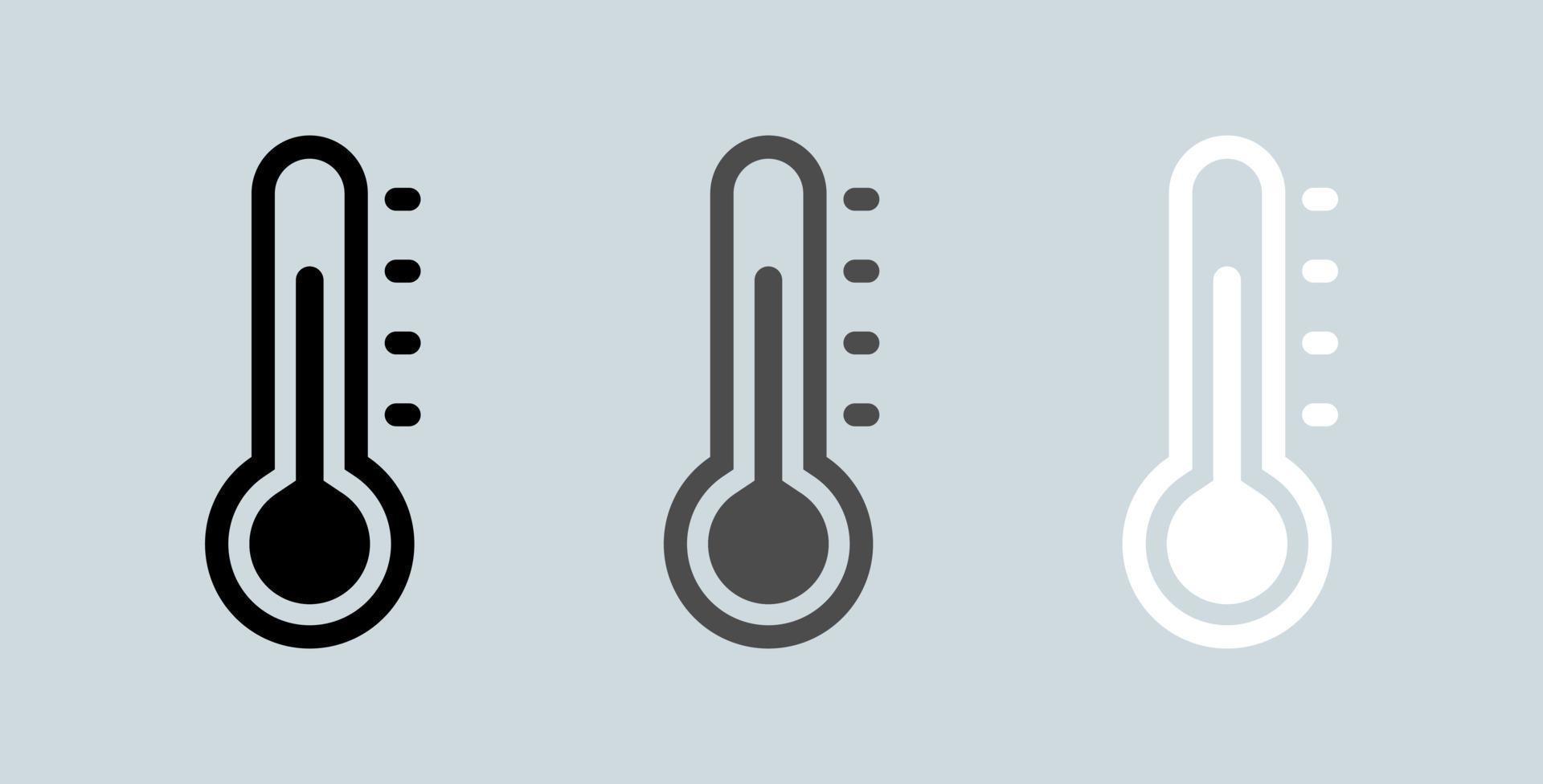 termometer ikon samling i svarta och vita färger. vektor illustration.