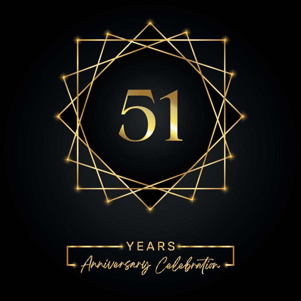 51 Jahre Jubiläumsfeier Design. 51-jähriges Jubiläumslogo mit goldenem Rahmen isoliert auf schwarzem Hintergrund. Vektordesign für Jubiläumsfeier, Geburtstagsfeier, Grußkarte. vektor