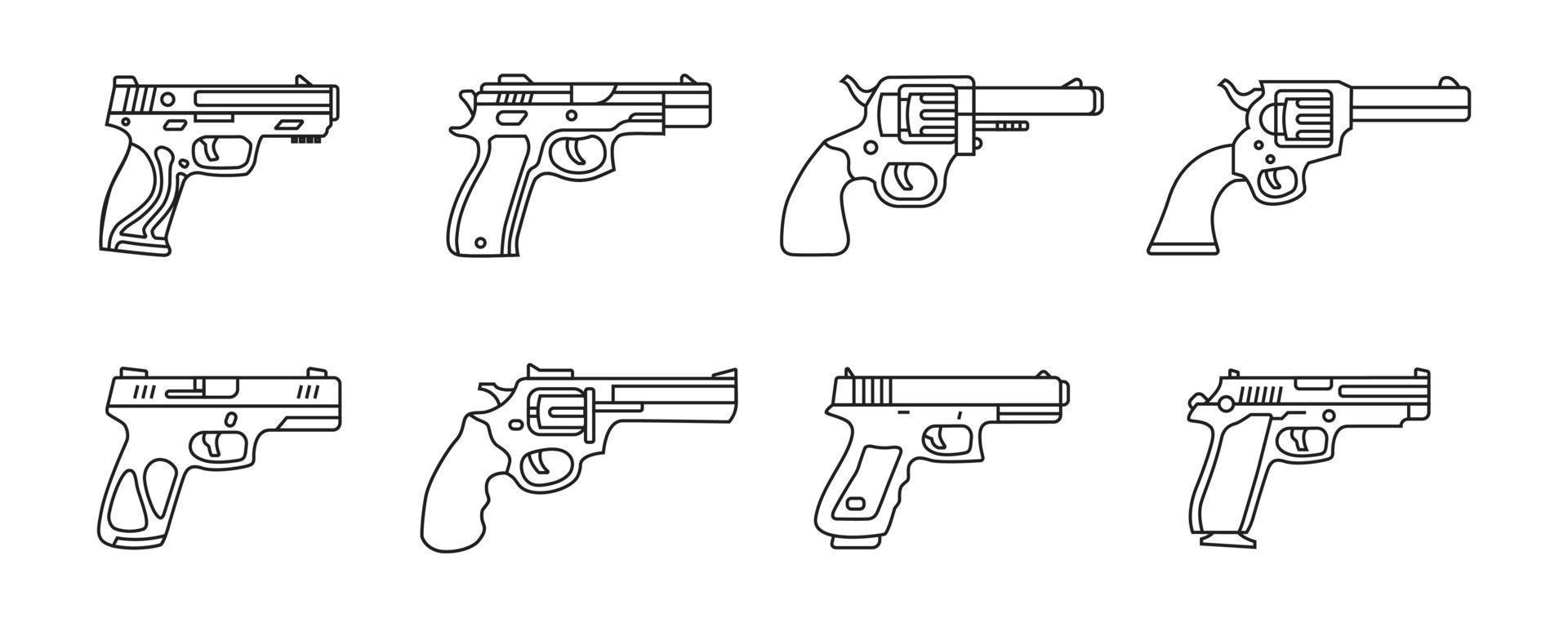 en samling handeldvapenillustrationer. uppsättning militär pistol i vektordesign vektor