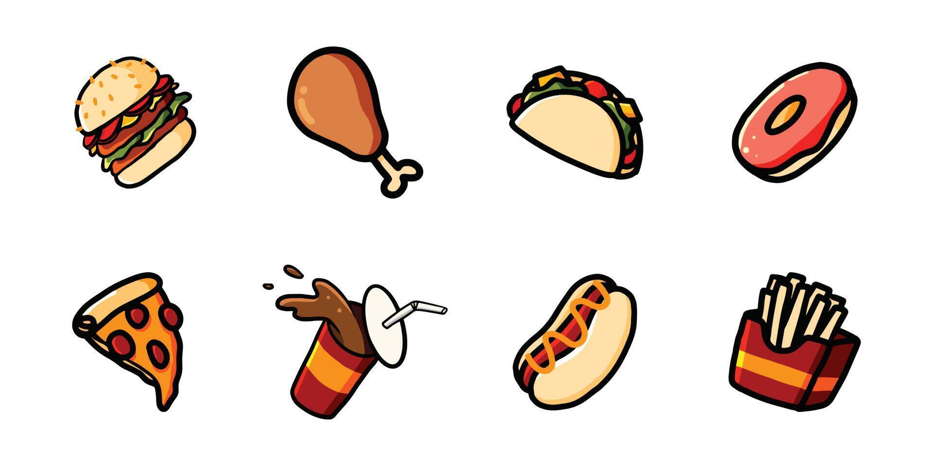 eine einfache sammlung von illustrationen von fast food. leckeres Essen-Symbol im Vektor