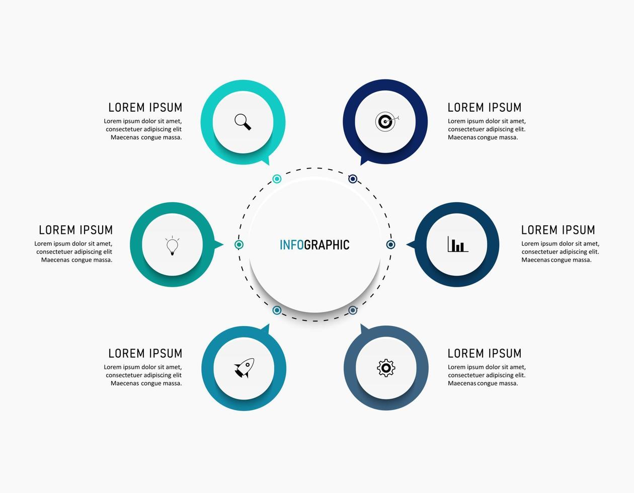 Vektor-Infografik-Etikettendesign-Vorlage mit Symbolen und 6 Optionen oder Schritten. kann für Prozessdiagramme, Präsentationen, Workflow-Layouts, Banner, Flussdiagramme und Infografiken verwendet werden. vektor